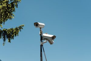 Surveillance camera, security, CCTV, blue sky