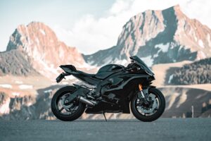 a motorcycle parked on a road
